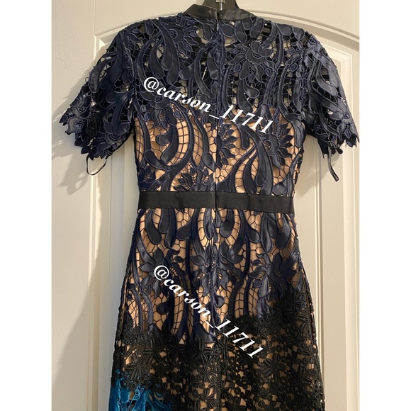 NWT Self Portrait Prairie Midi Dress Navy/Teal - Picture 9 of 17